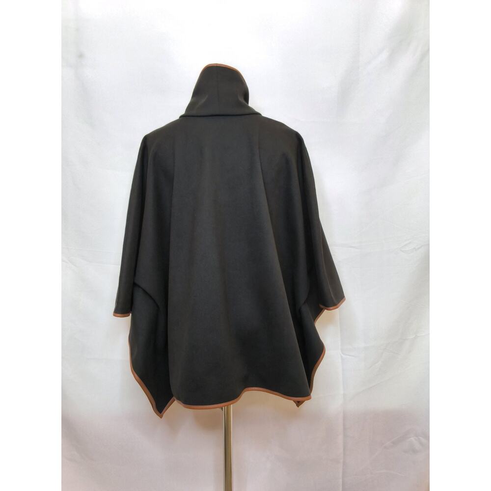 Tuckernuck Piper Poncho One Size Black Funnel Neck Leather Trim #W4829 - Picture 3 of 9